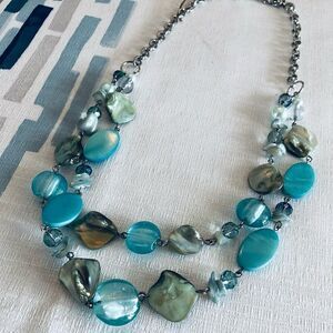 Silver Aqua Blue Iridescent Shell Necklace